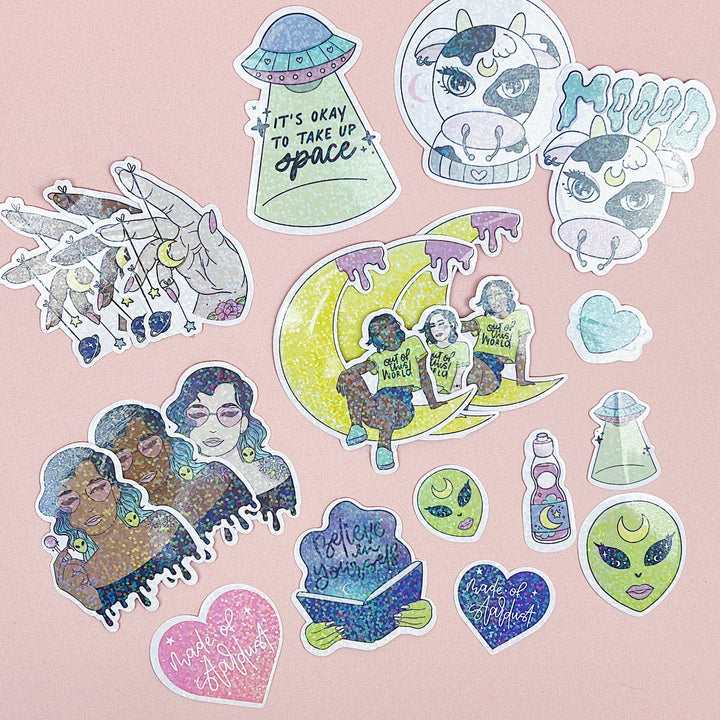 Space Drip Sticker Die Cut Pack | Holo Foiled + Iridescent Overlay | ALL Skin Tones Included!