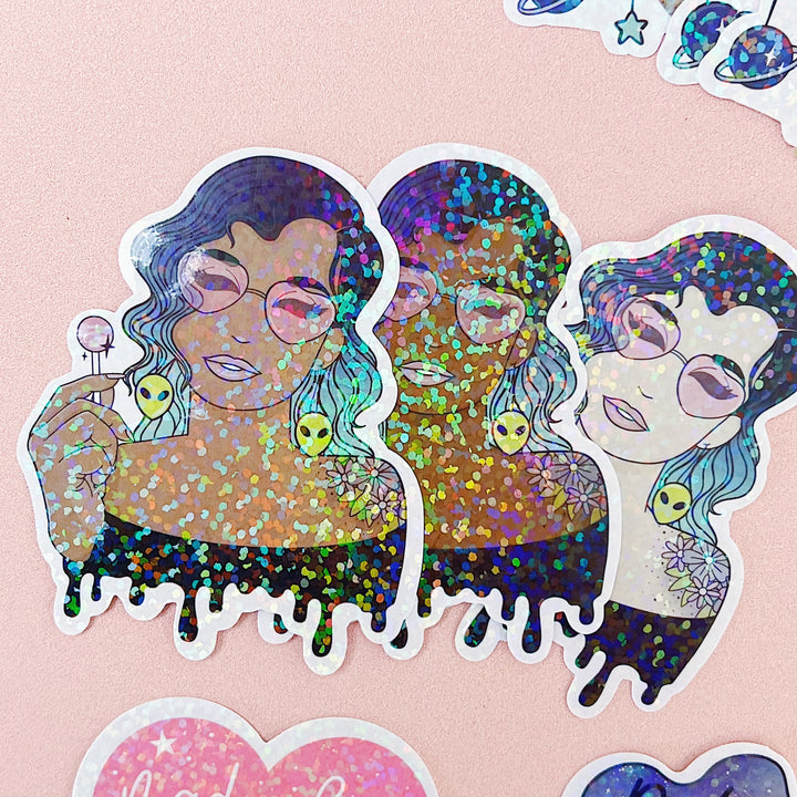 Space Drip Sticker Die Cut Pack | Holo Foiled + Iridescent Overlay | ALL Skin Tones Included!