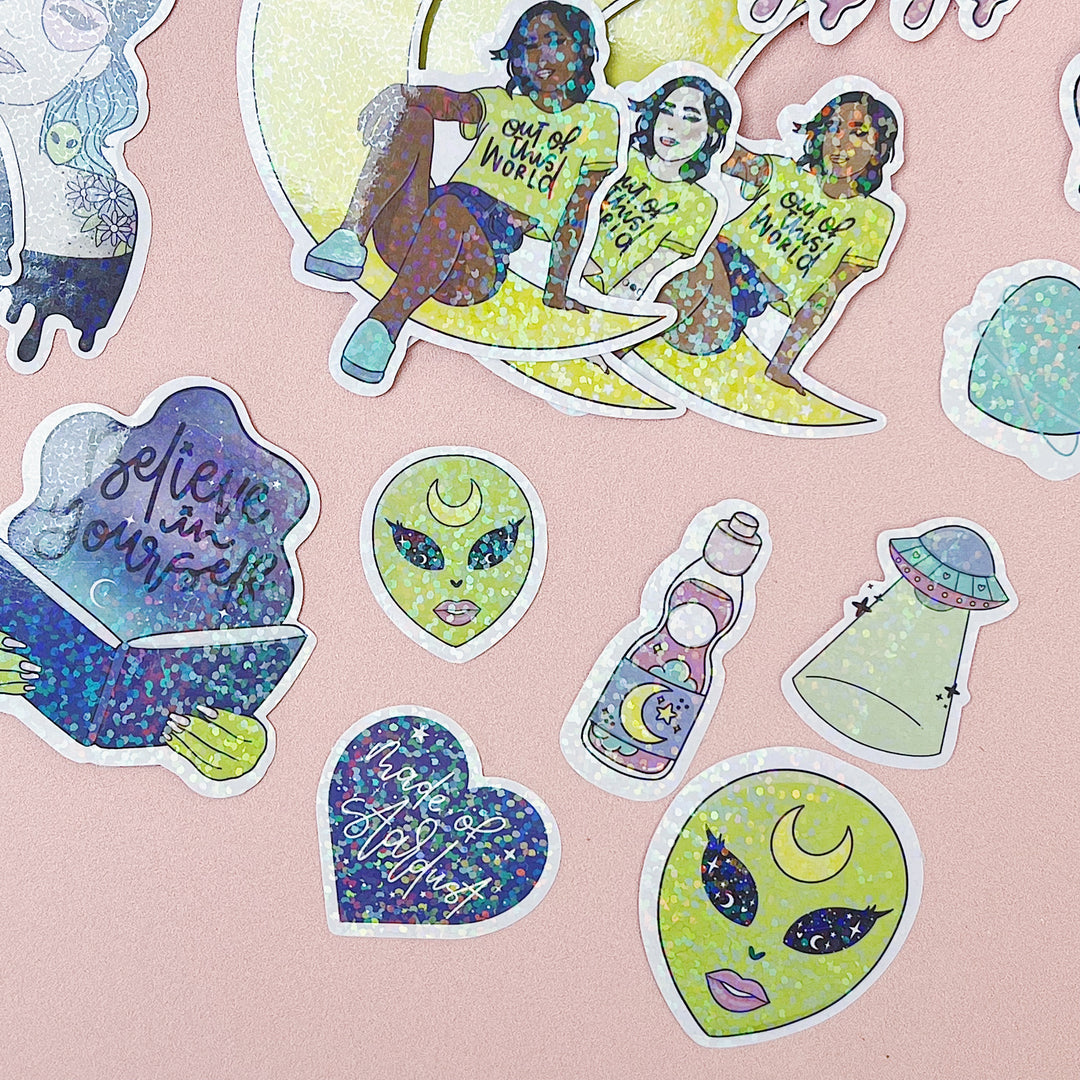 Space Drip Sticker Die Cut Pack | Holo Foiled + Iridescent Overlay | ALL Skin Tones Included!