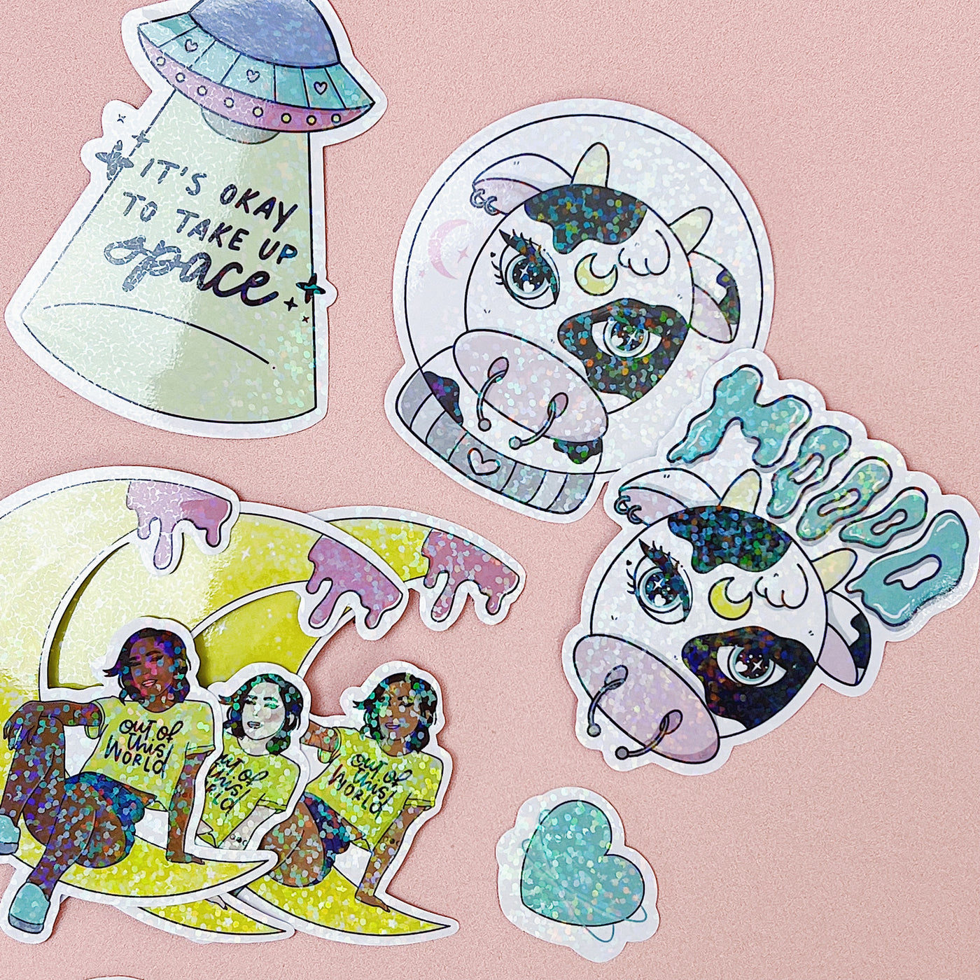 Space Drip Sticker Die Cut Pack | Holo Foiled + Iridescent Overlay | ALL Skin Tones Included!