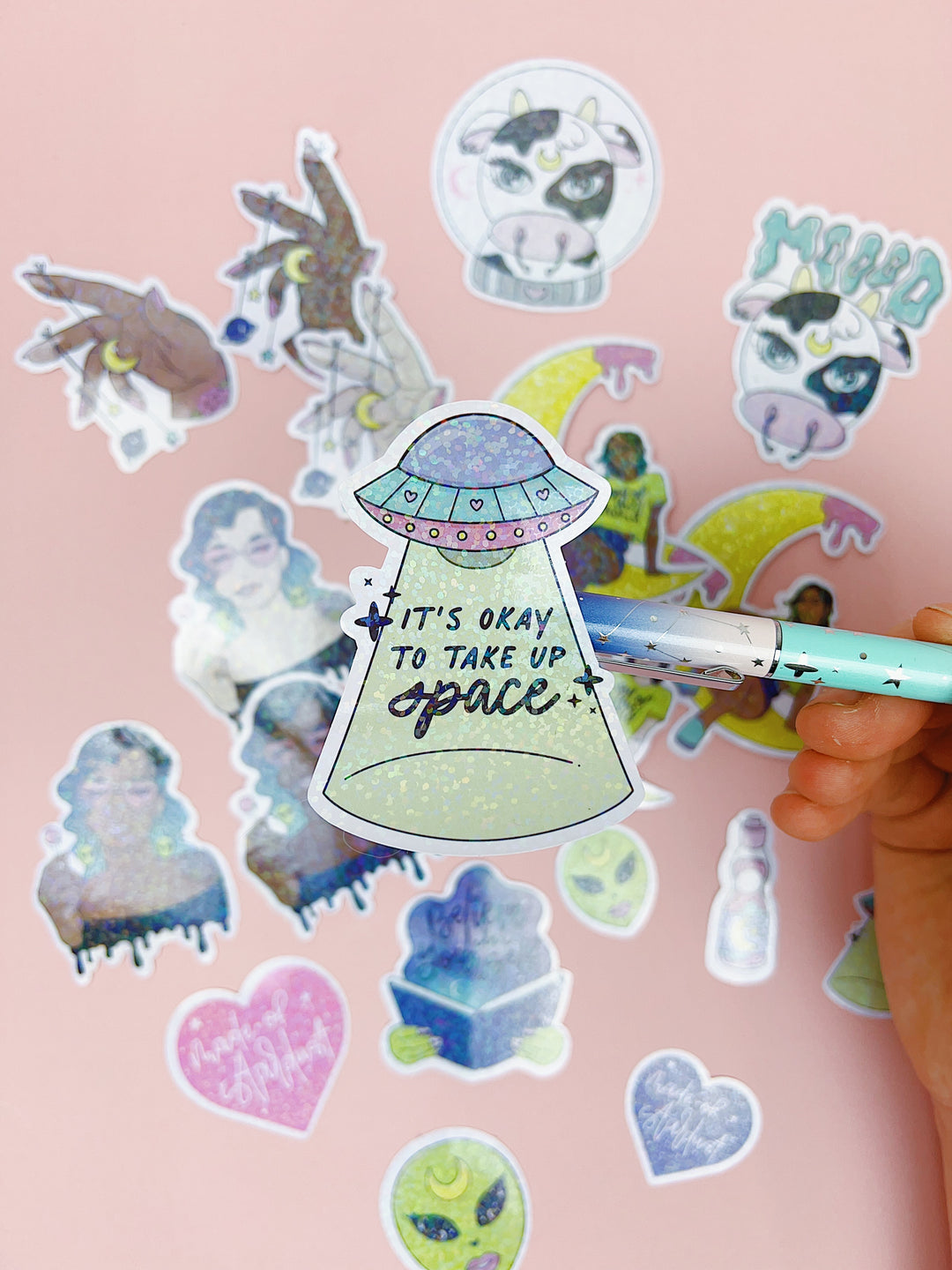 Space Drip Sticker Die Cut Pack | Holo Foiled + Iridescent Overlay | ALL Skin Tones Included!