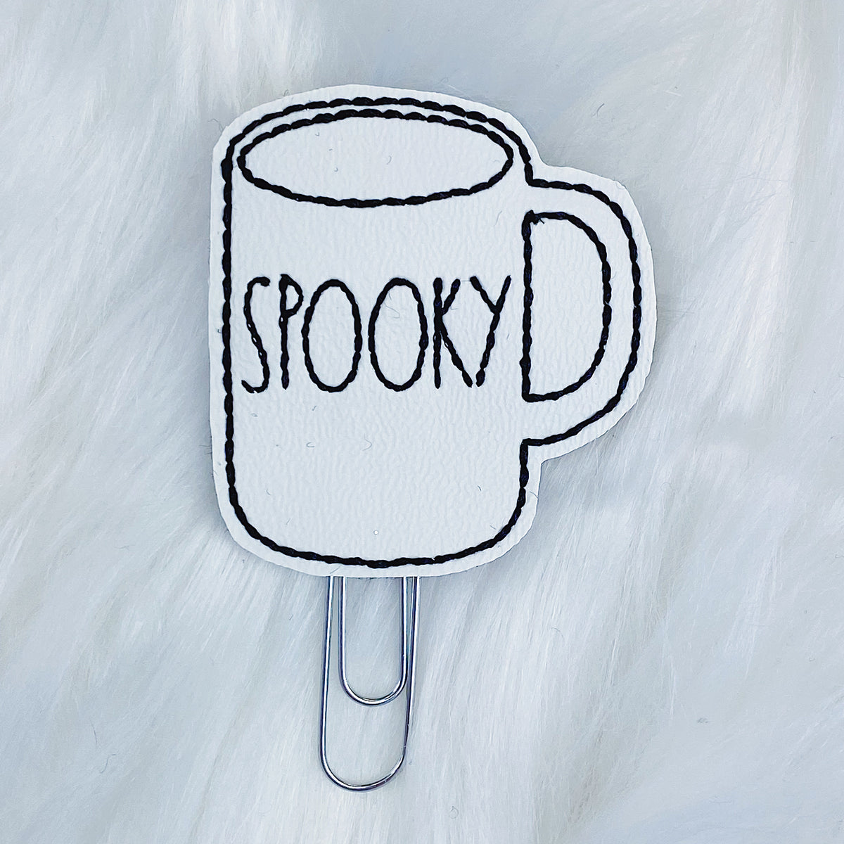 White Spooky Mug Feltie Planner Clip