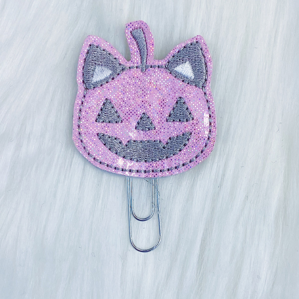 Pink Jack O'lantern Kitty Feltie Planner Clip