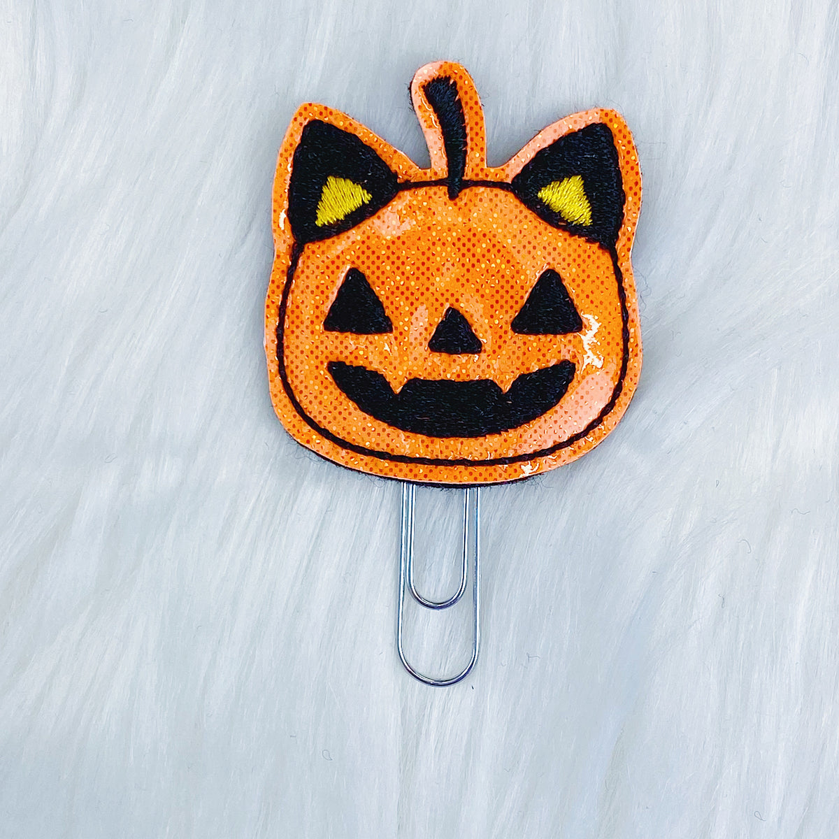 Orange Jack O'lantern Kitty Feltie Planner Clip