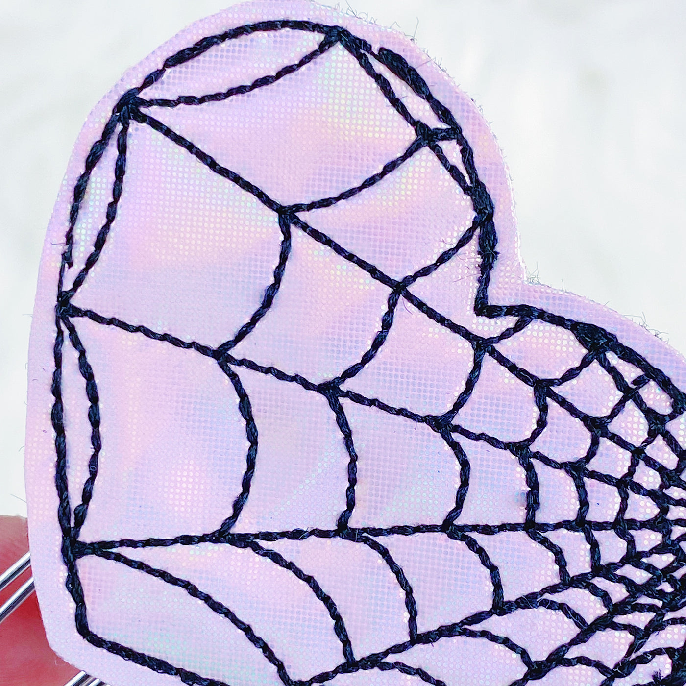 Pink Holo Spider Web Heart Feltie Planner Clip