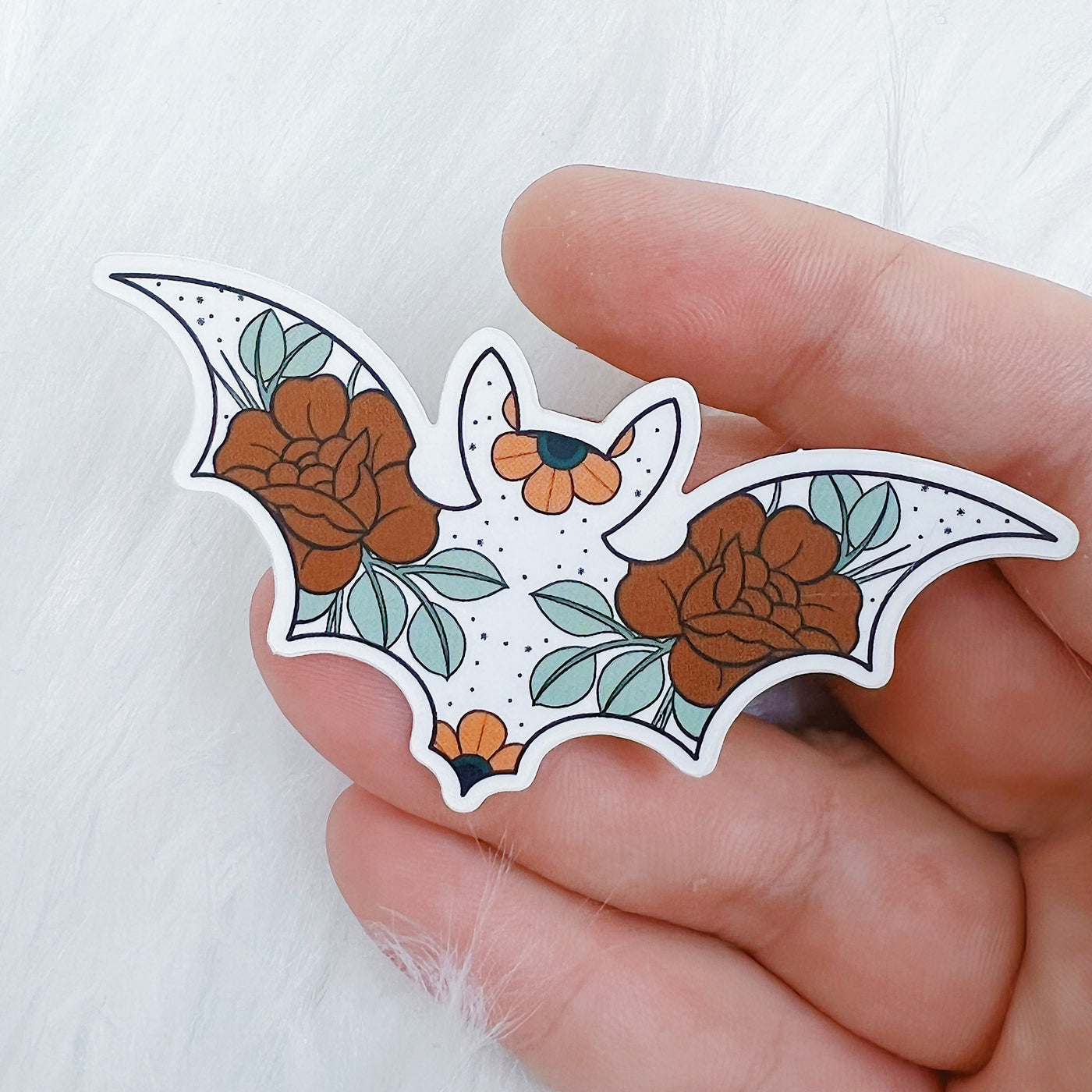 Floral Bat Vinyl Sticker Die Cut