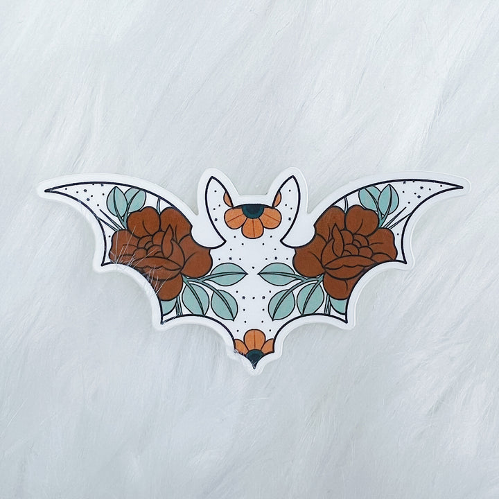 Floral Bat Vinyl Sticker Die Cut