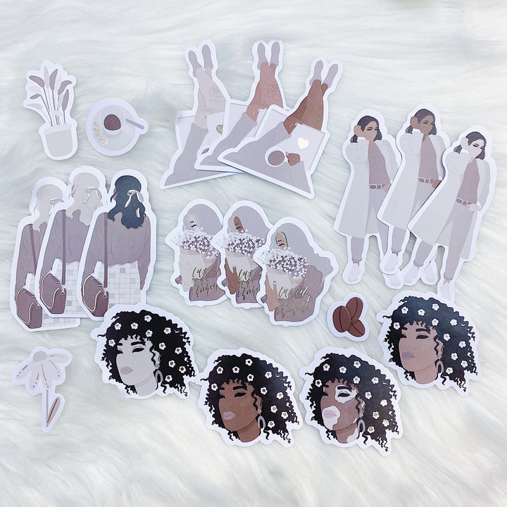 Cream & Sugar Sticker Die Cut Pack | Soft Gold Foiled | ALL Skin Tones Included!