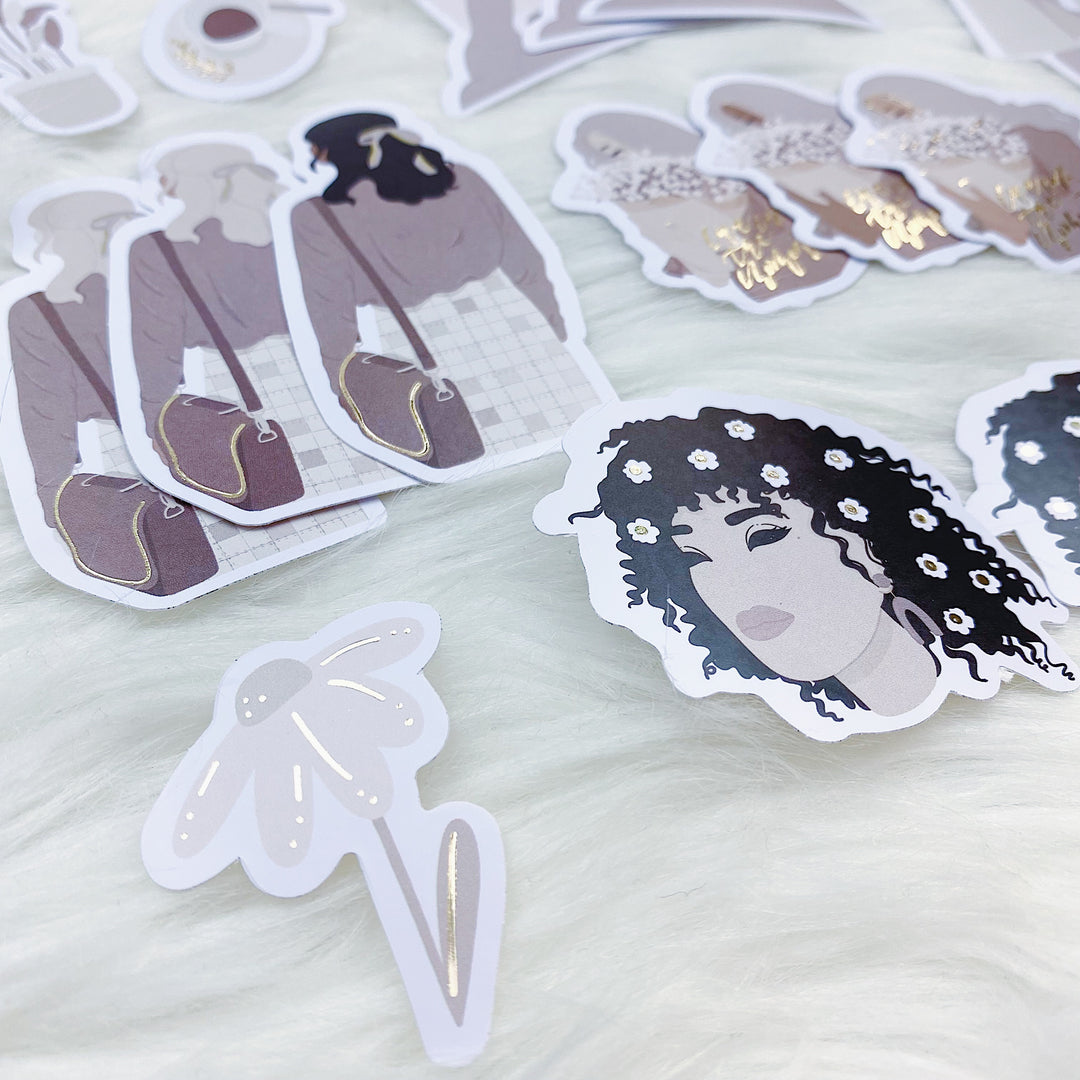 Cream & Sugar Sticker Die Cut Pack | Soft Gold Foiled | ALL Skin Tones Included!