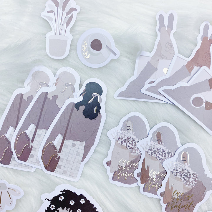 Cream & Sugar Sticker Die Cut Pack | Soft Gold Foiled | ALL Skin Tones Included!