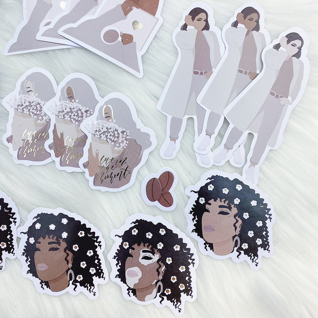 Cream & Sugar Sticker Die Cut Pack | Soft Gold Foiled | ALL Skin Tones Included!