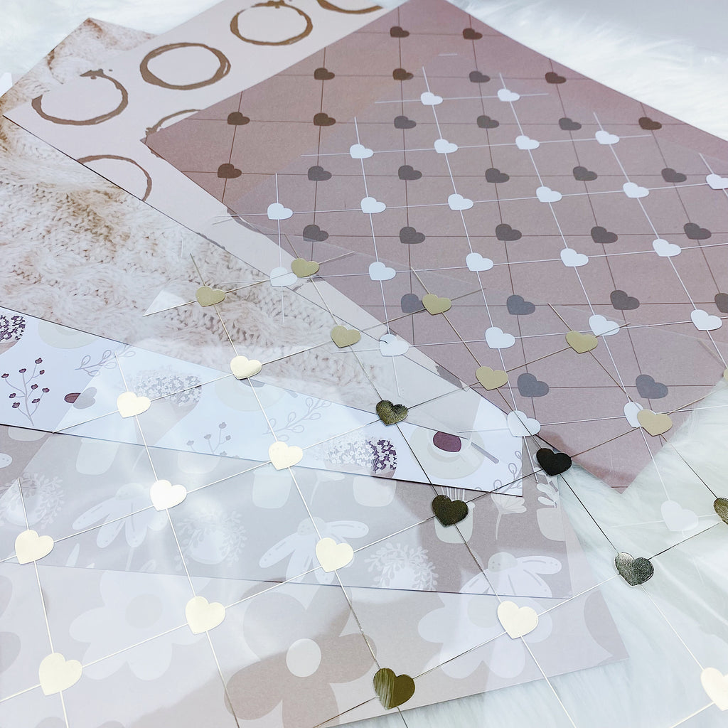 Papeles Crema y Azúcar + Acetatos | Oro suave + blanco frustrado