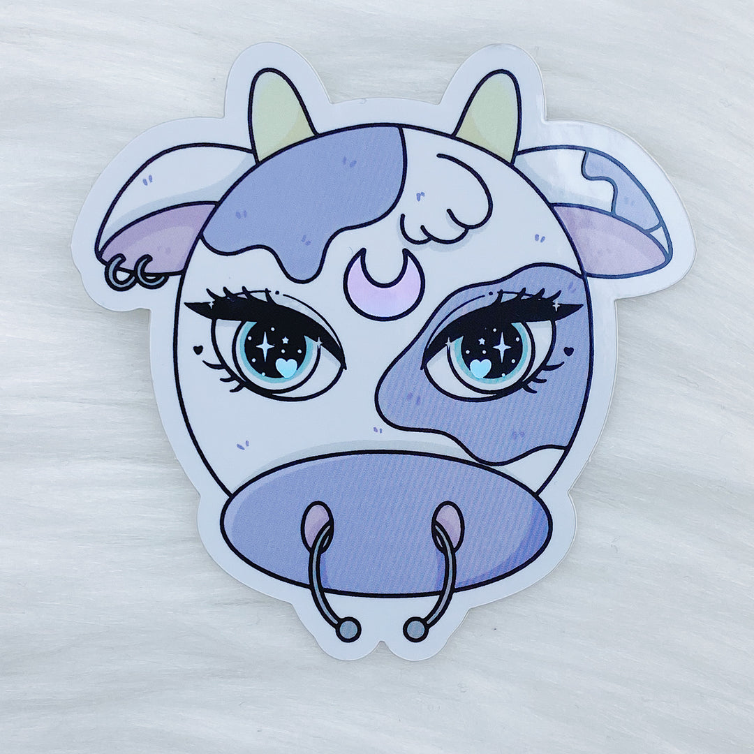 Grape Space Cow Vinyl Sticker Die Cut | Holographic Foil