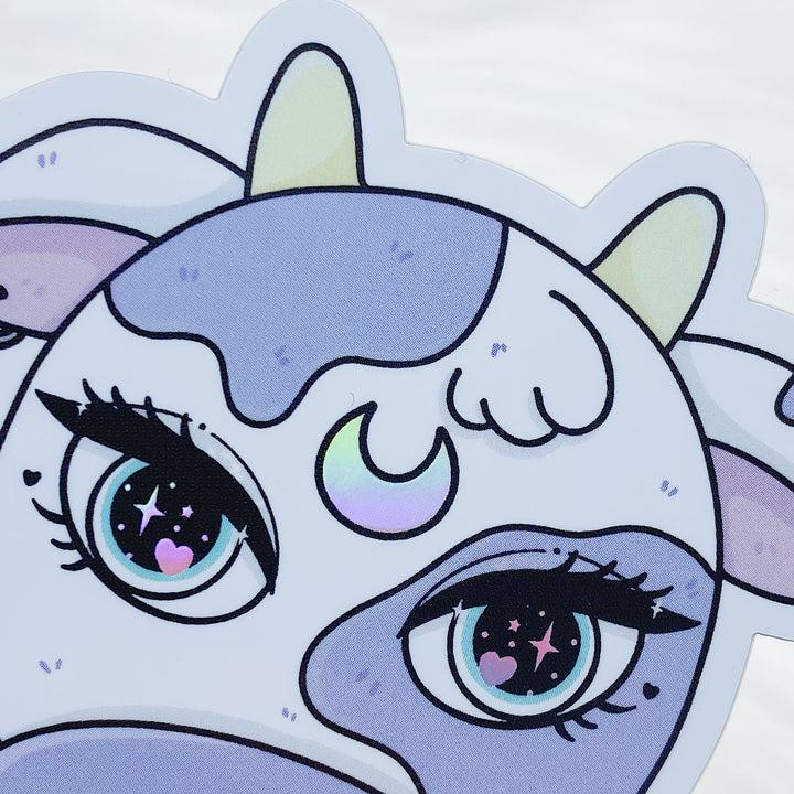 Grape Space Cow Vinyl Sticker Die Cut | Holographic Foil