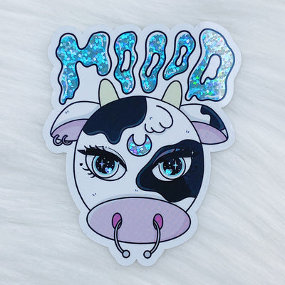 Moood Space Cow Vinyl Sticker Die Cut | Holographic Glitter