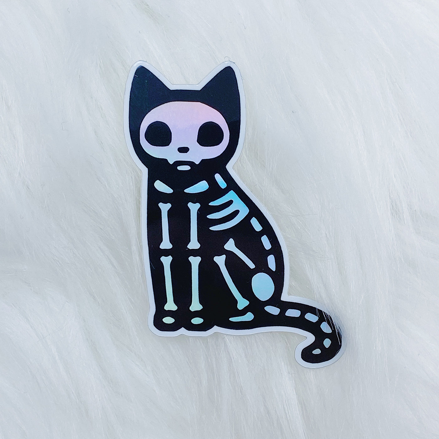 Skele Kitty Vinyl Sticker Die Cut | Holographic Foil