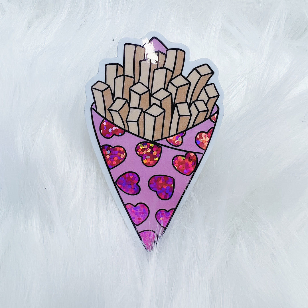 Fries Bouquet Glitter Vinyl Sticker Die Cut