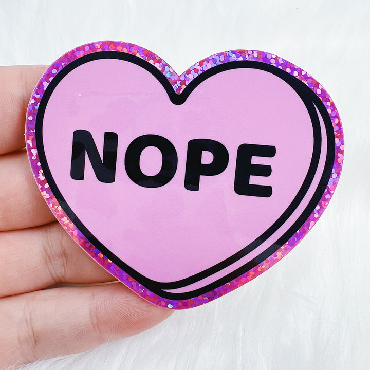 Nope Glitter Heart Vinyl Sticker Die Cut