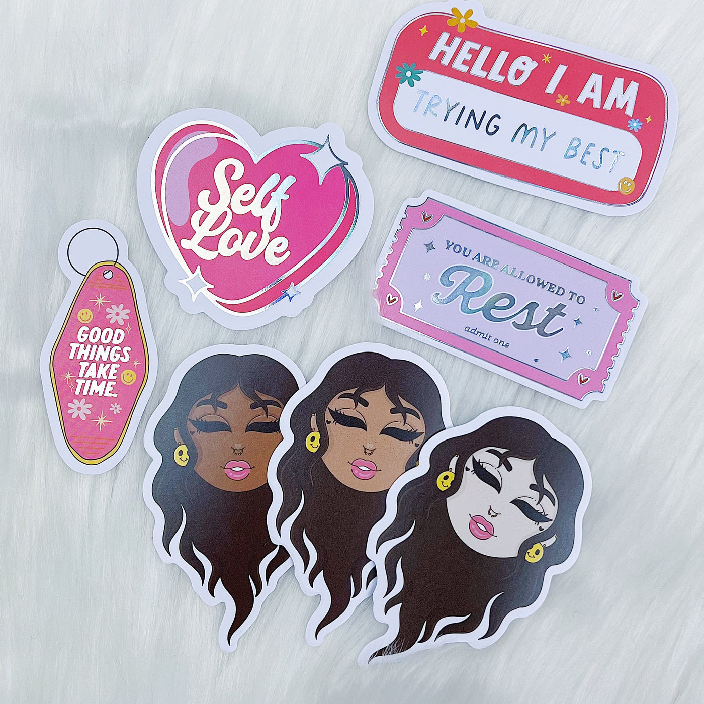 All Smiles Sticker Vinyl Die Cut Pack | Holo Foiled | ALL Skin Tones Included!