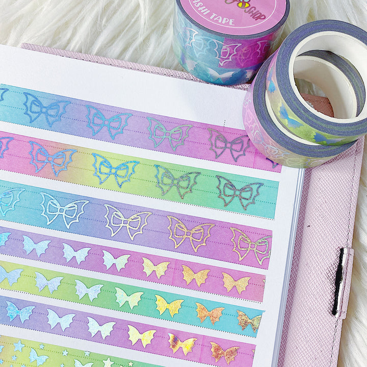 Rainbow Gradient Bat Bow Washi Bundle