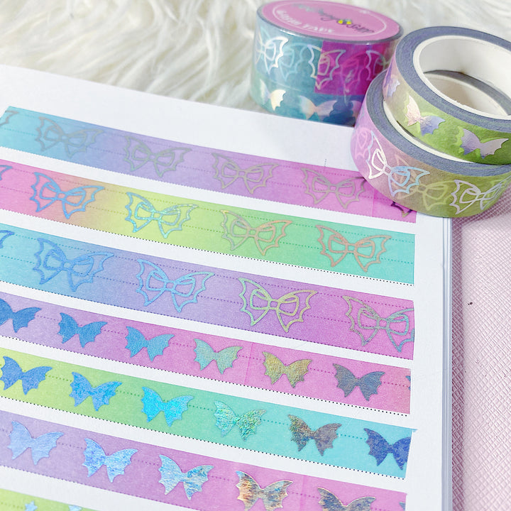 Rainbow Gradient Bat Bow Washi Bundle