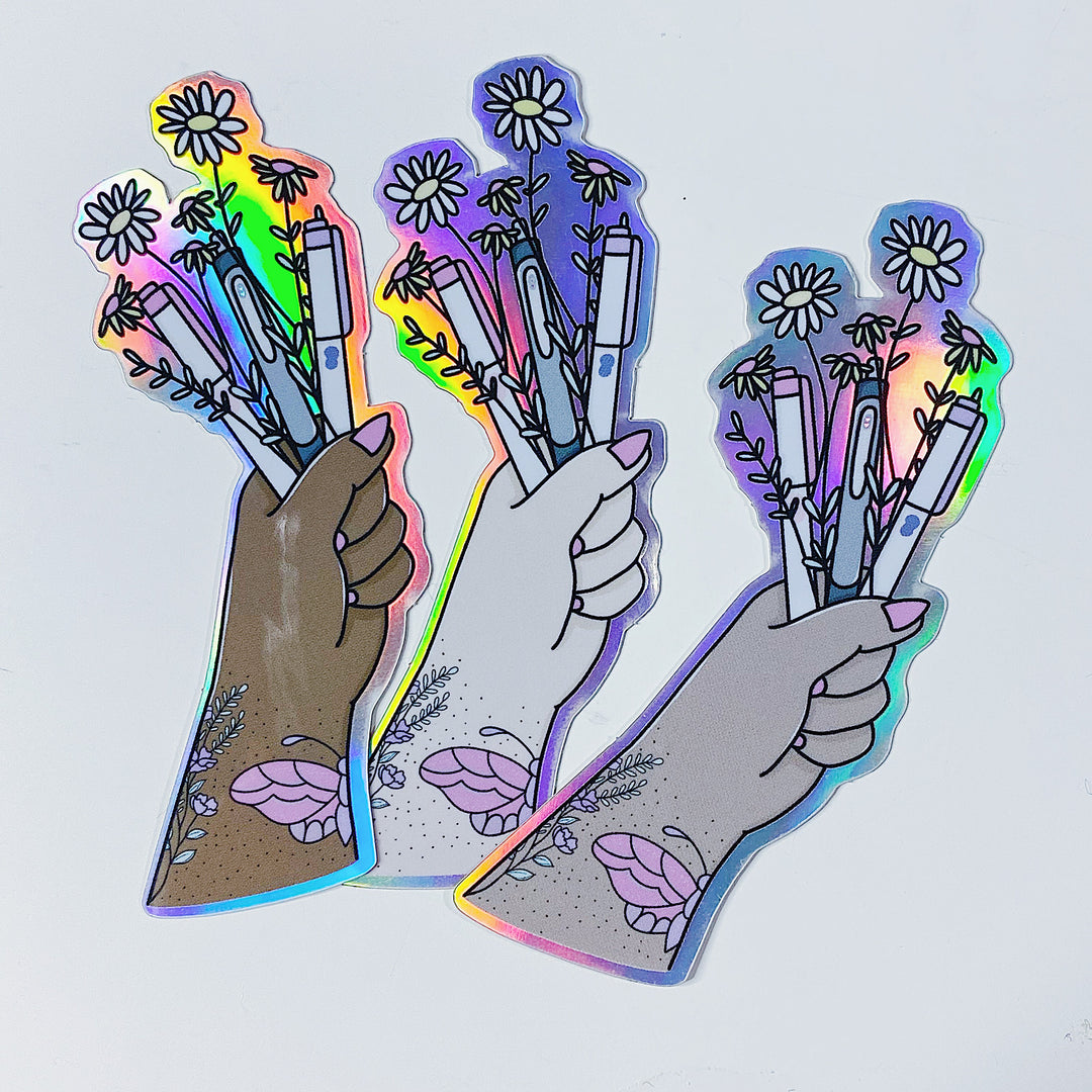 Pen Bouquet Vinyl Die Cut | Holographic Foiled | Choose your Skin Tone!