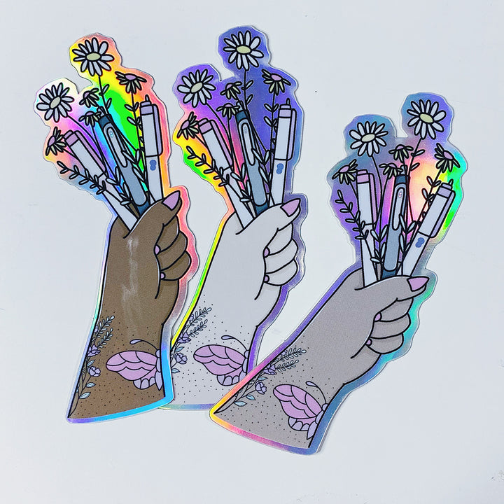 Pen Bouquet Vinyl Die Cut | Holographic Foiled | Choose your Skin Tone!