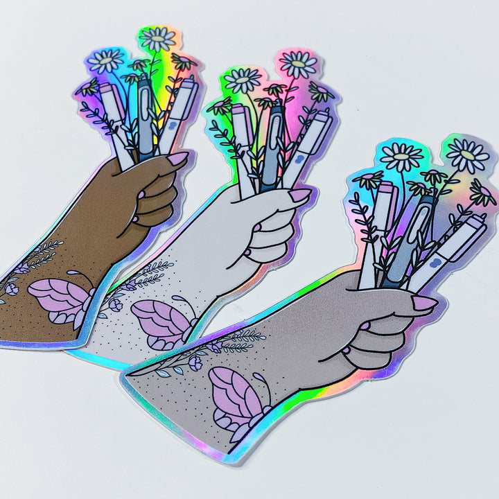 Pen Bouquet Vinyl Die Cut | Holographic Foiled | Choose your Skin Tone!