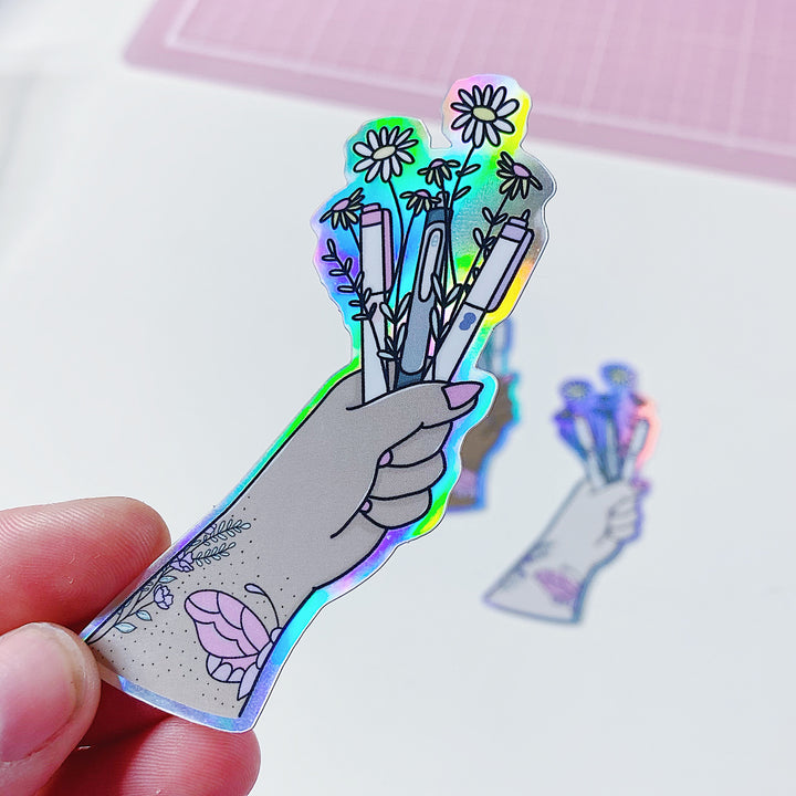 Pen Bouquet Vinyl Die Cut | Holographic Foiled | Choose your Skin Tone!