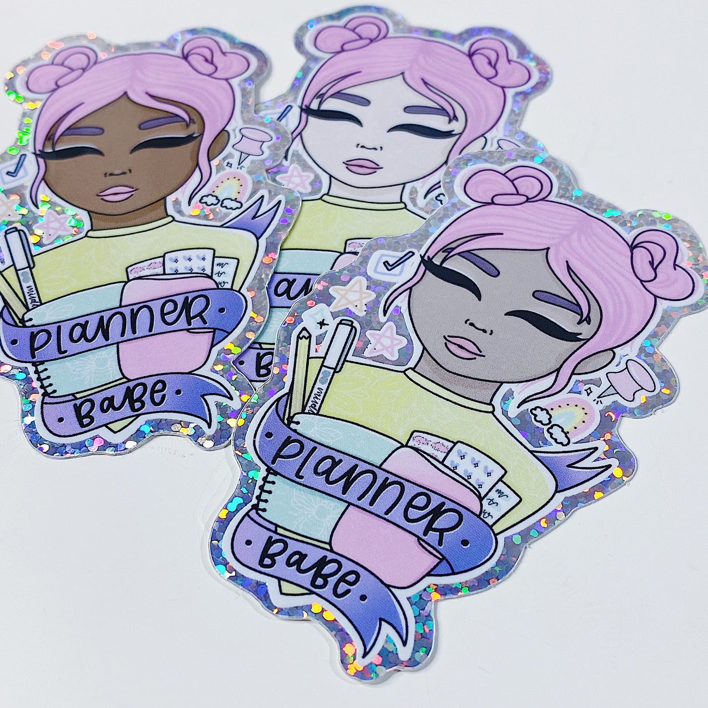 Planner Babe Vinyl Die Cut | Holographic Glitter Foiled | Choose your Skin Tone!