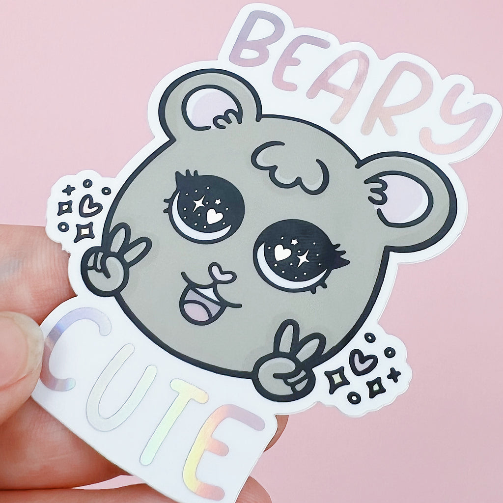 Beary Cute Vinyl Sticker Die Cut | Holographic Foil