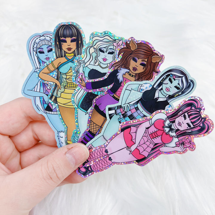 Pegatina de vinilo Monster High Babes troquelada | Lámina con purpurina | ¡Elige a tu bebé!