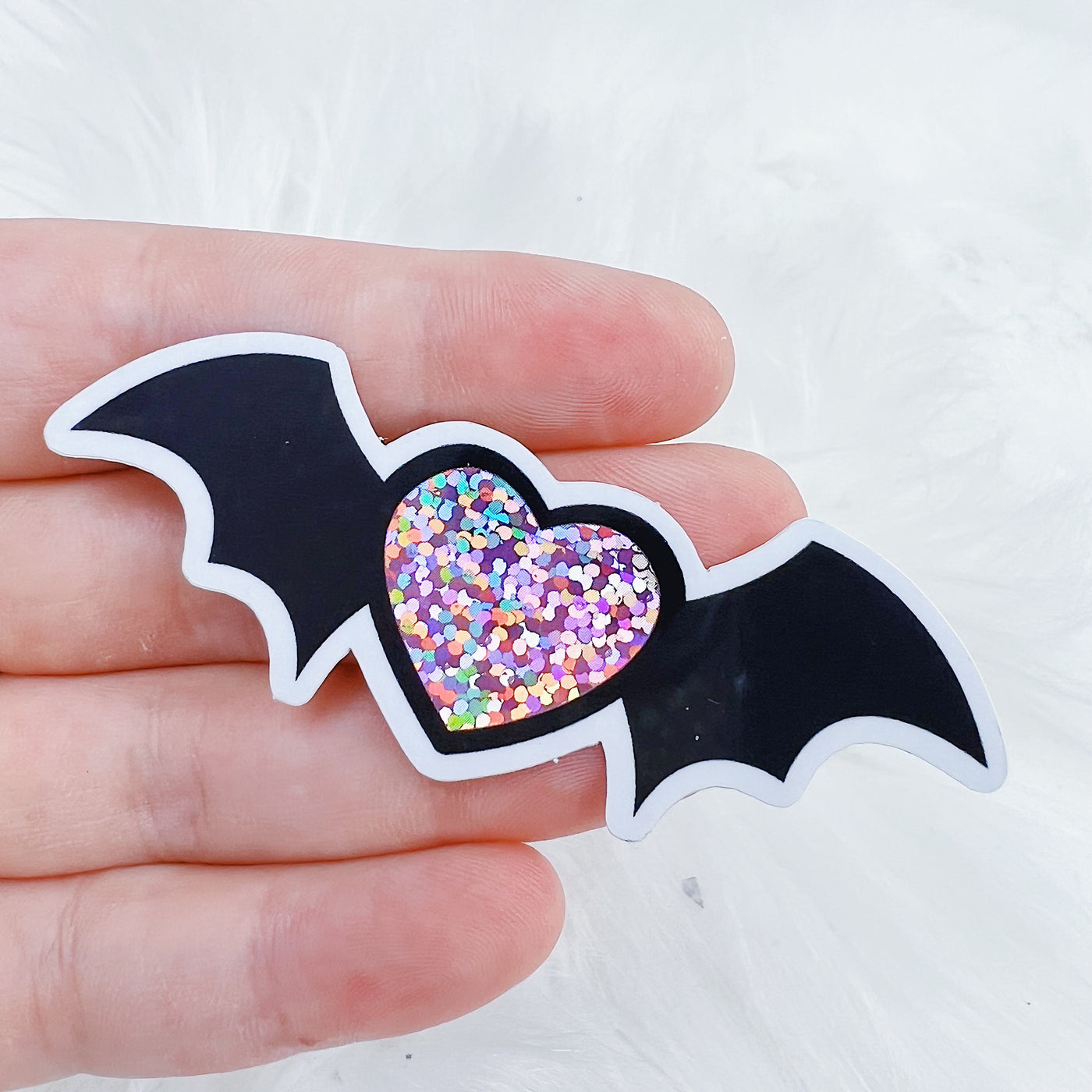 Bat Wing Heart Vinyl Sticker Die Cut | Glitter Foil