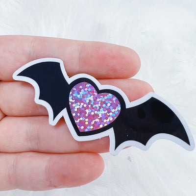 Bat Wing Heart Vinyl Sticker Die Cut | Glitter Foil