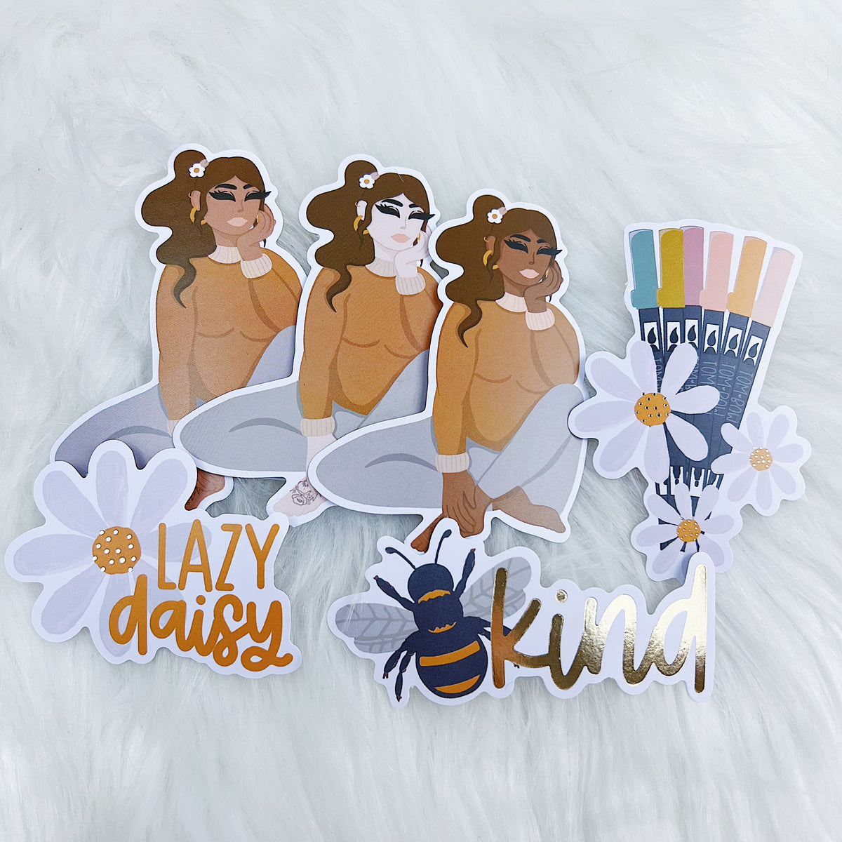 Homebody Sticker Vinyl Die Cut Pack | Soft Gold Foiled | ALL Skin Tones Included!