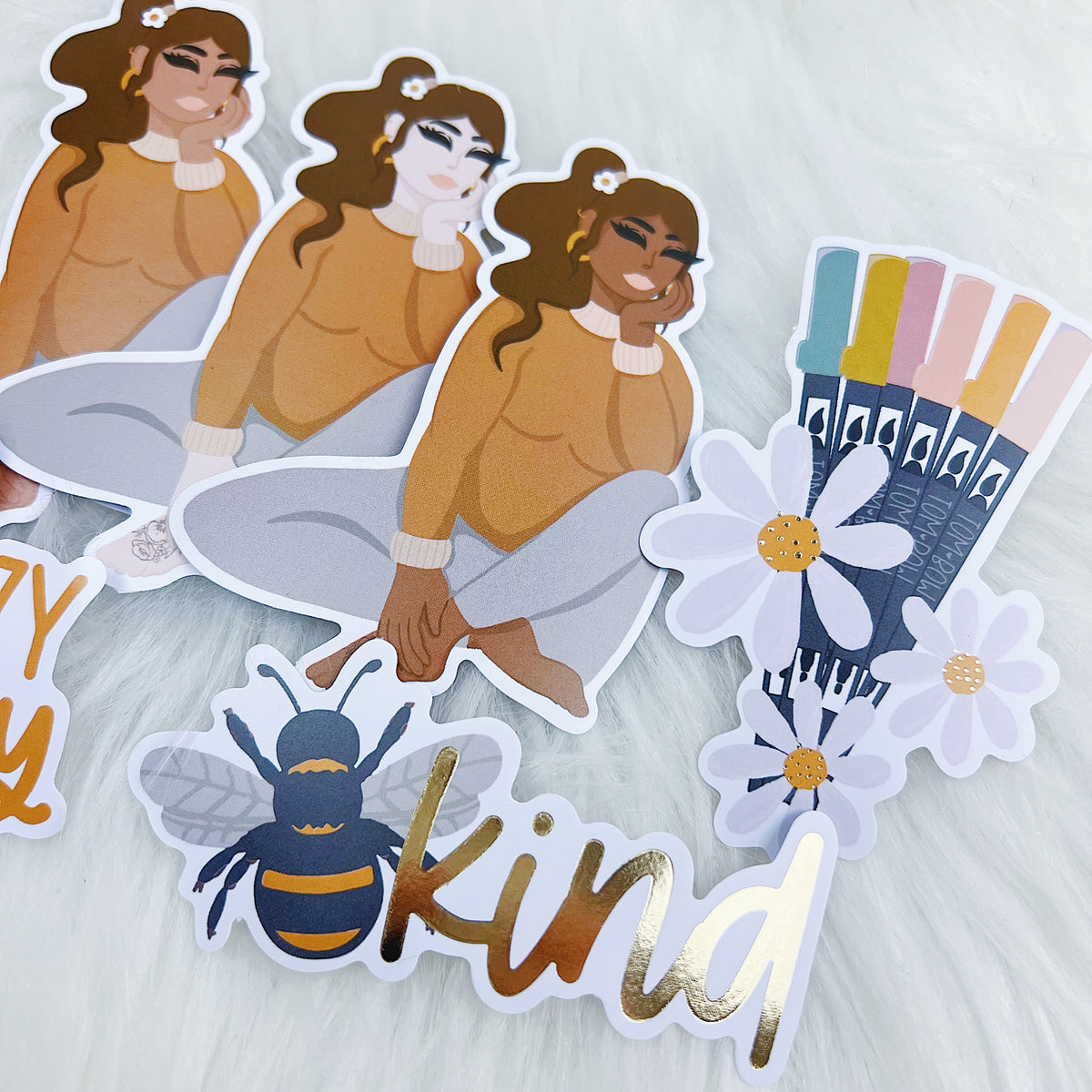 Homebody Sticker Vinyl Die Cut Pack | Soft Gold Foiled | ALL Skin Tones Included!