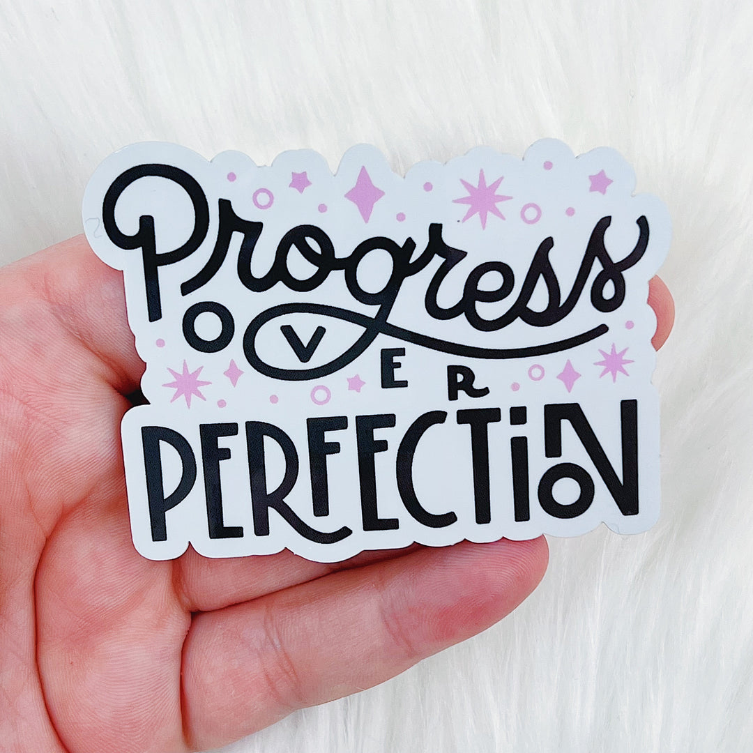 Progress over Perfection Vinyl Sticker Die Cut | Pink Holographic Foil