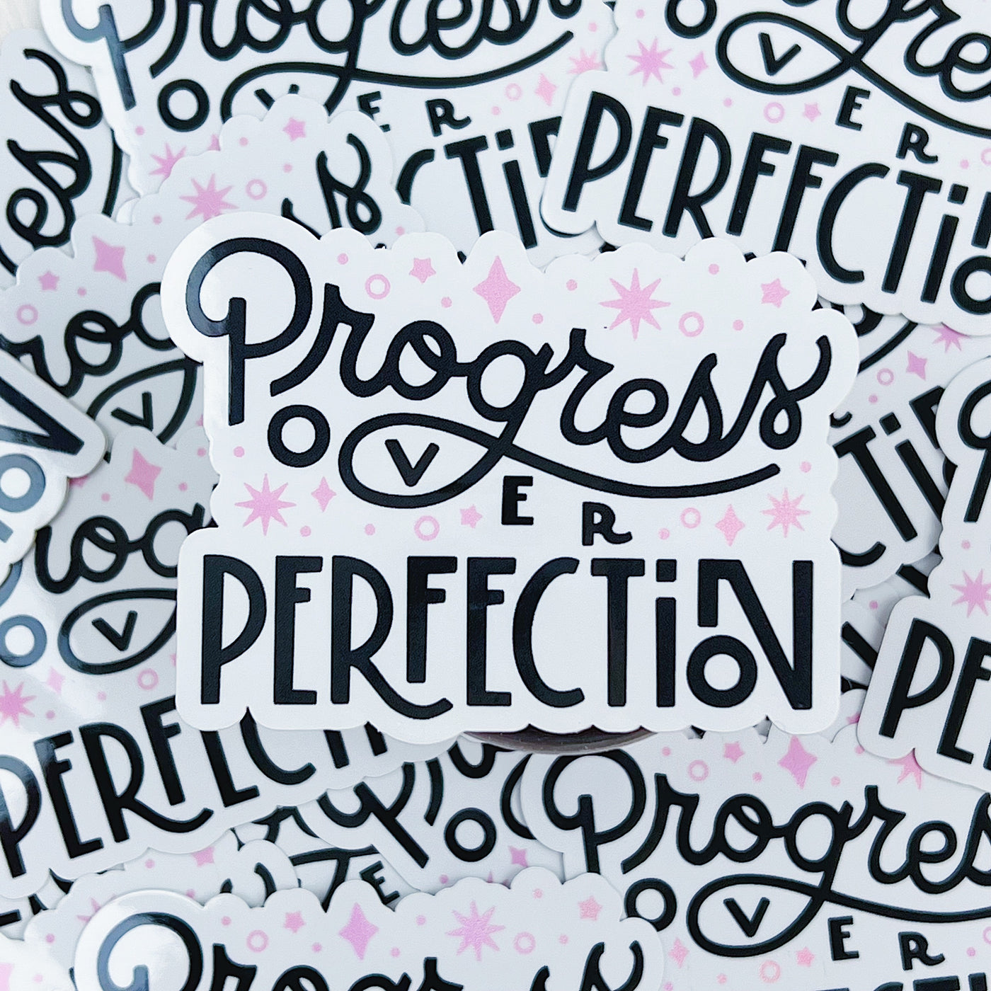 Progress over Perfection Vinyl Sticker Die Cut | Pink Holographic Foil