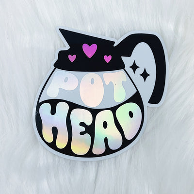 Pot Head Vinyl Sticker Die Cut | Pink + Holographic Foil