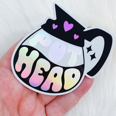 Pot Head Vinyl Sticker Die Cut | Pink + Holographic Foil