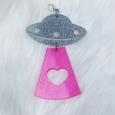 Pink Glitter Alien Abduction Acrylic Charm