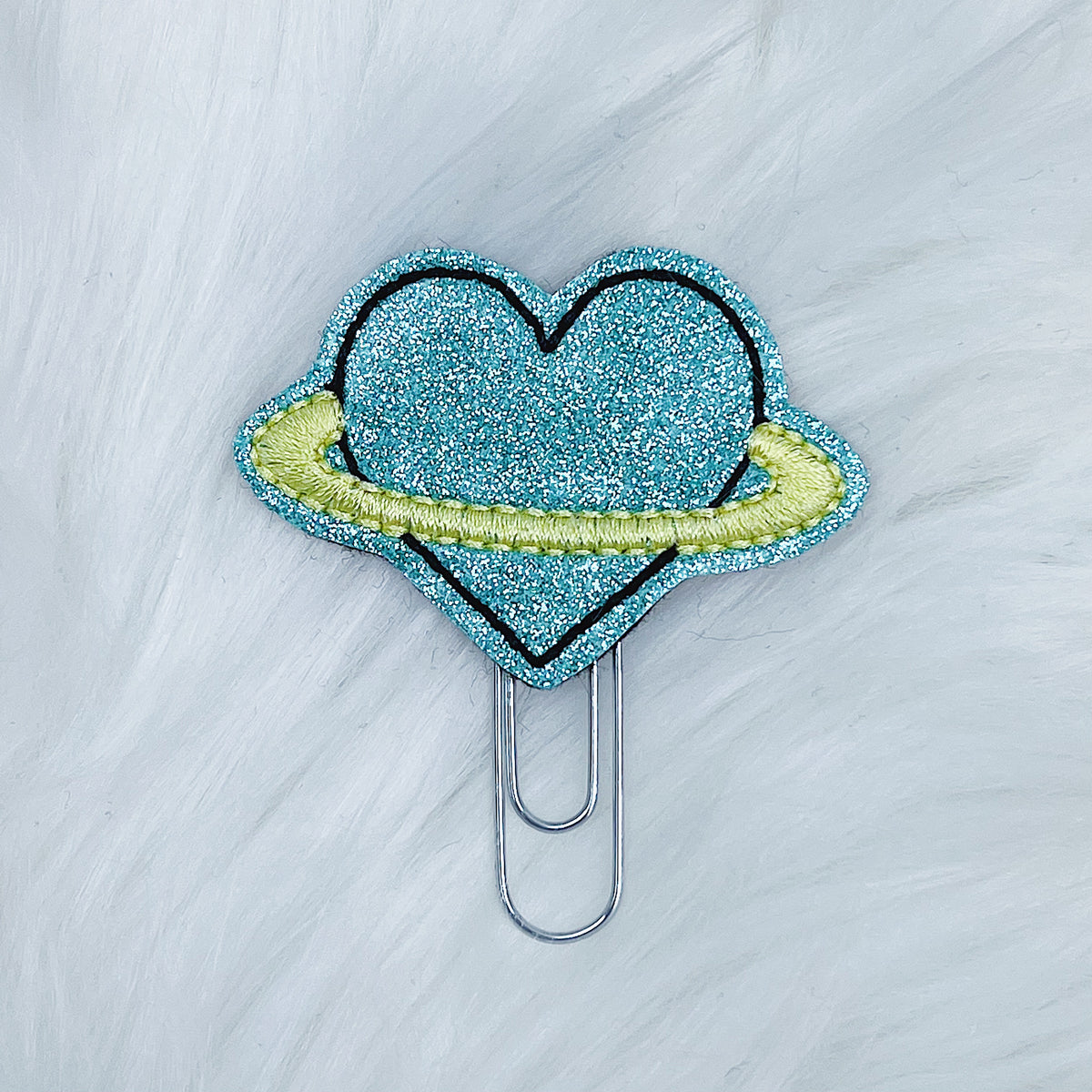 Aqua Glitter Planet Feltie Planner Clip