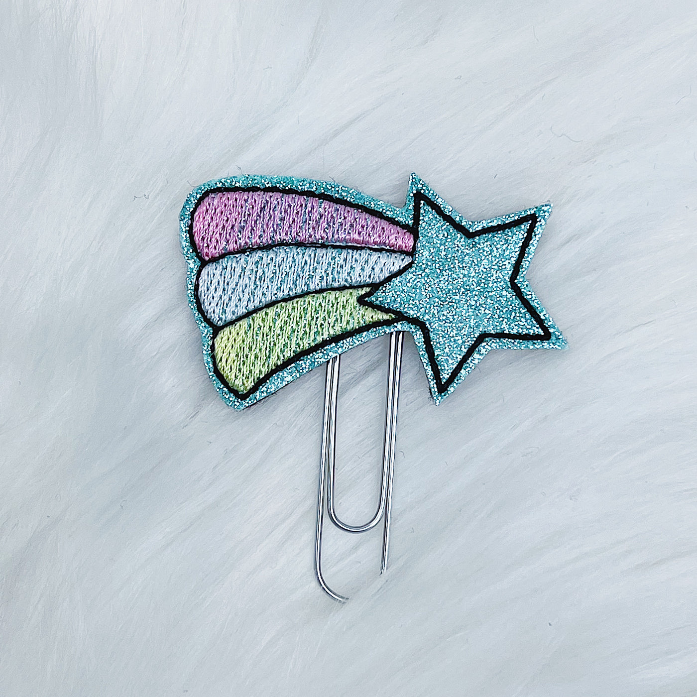 Aqua Glitter Rainbow Star Feltie Planner Clip