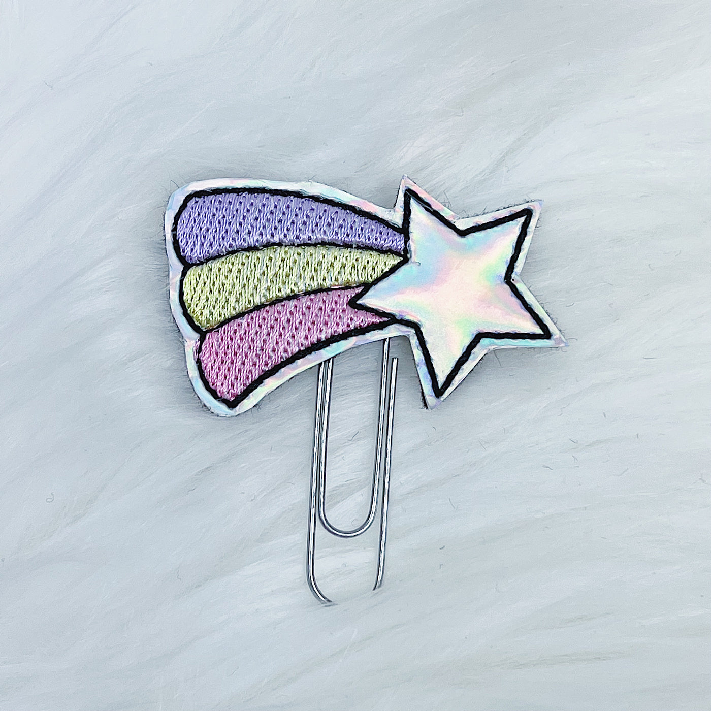Holographic Rainbow Star Feltie Planner Clip