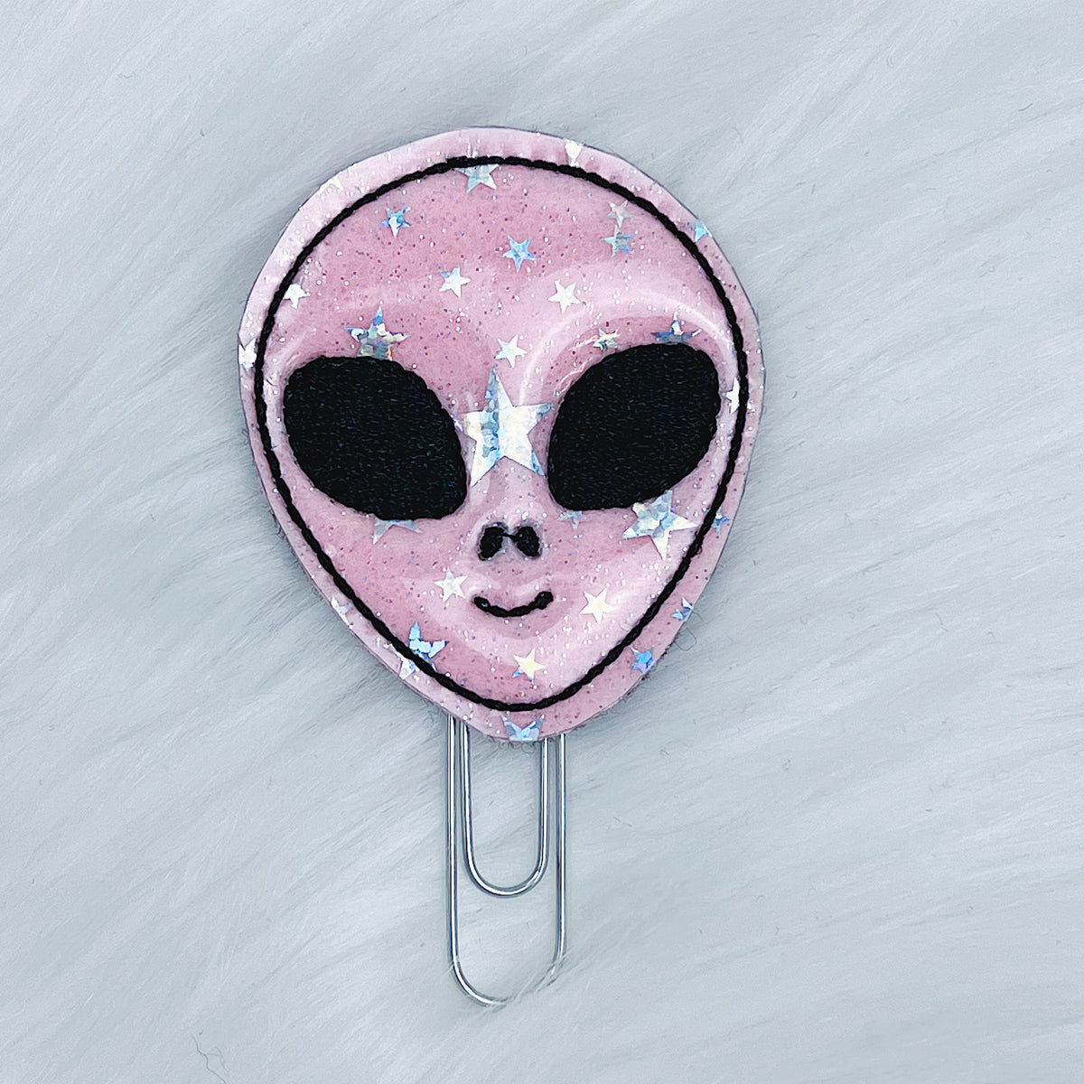 Pink Glitter Jelly Alien Feltie Planner Clip