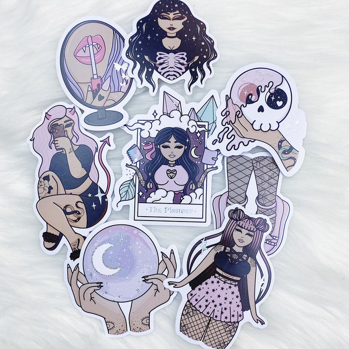 Medium Skin Pastel Goth Sticker Die Cut Pack | Pixie Holo Foiled