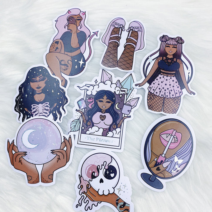 Dark Skin Pastel Goth Sticker Die Cut Pack | Pixie Holo Foiled