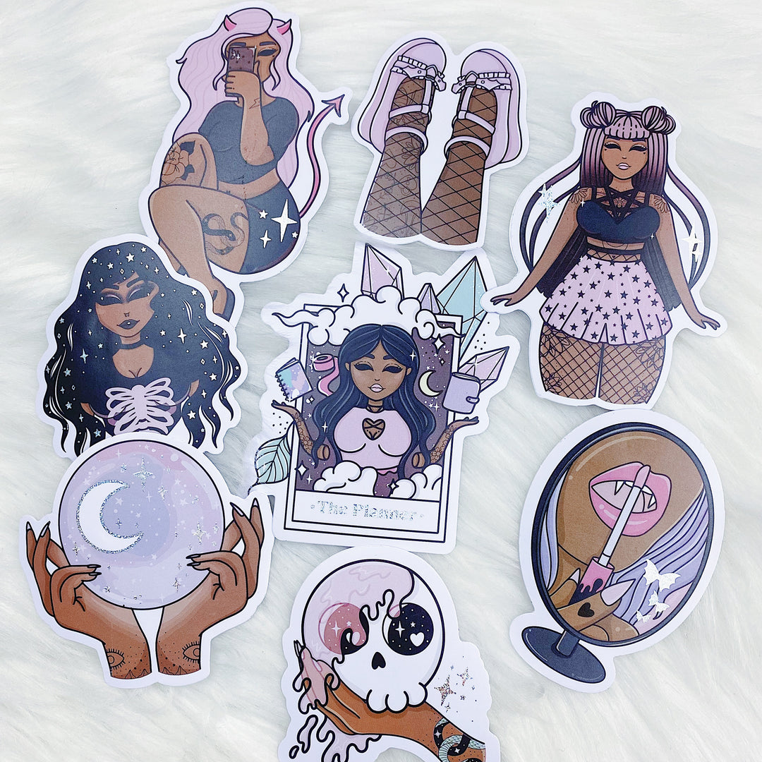 Dark Skin Pastel Goth Sticker Die Cut Pack | Pixie Holo Foiled