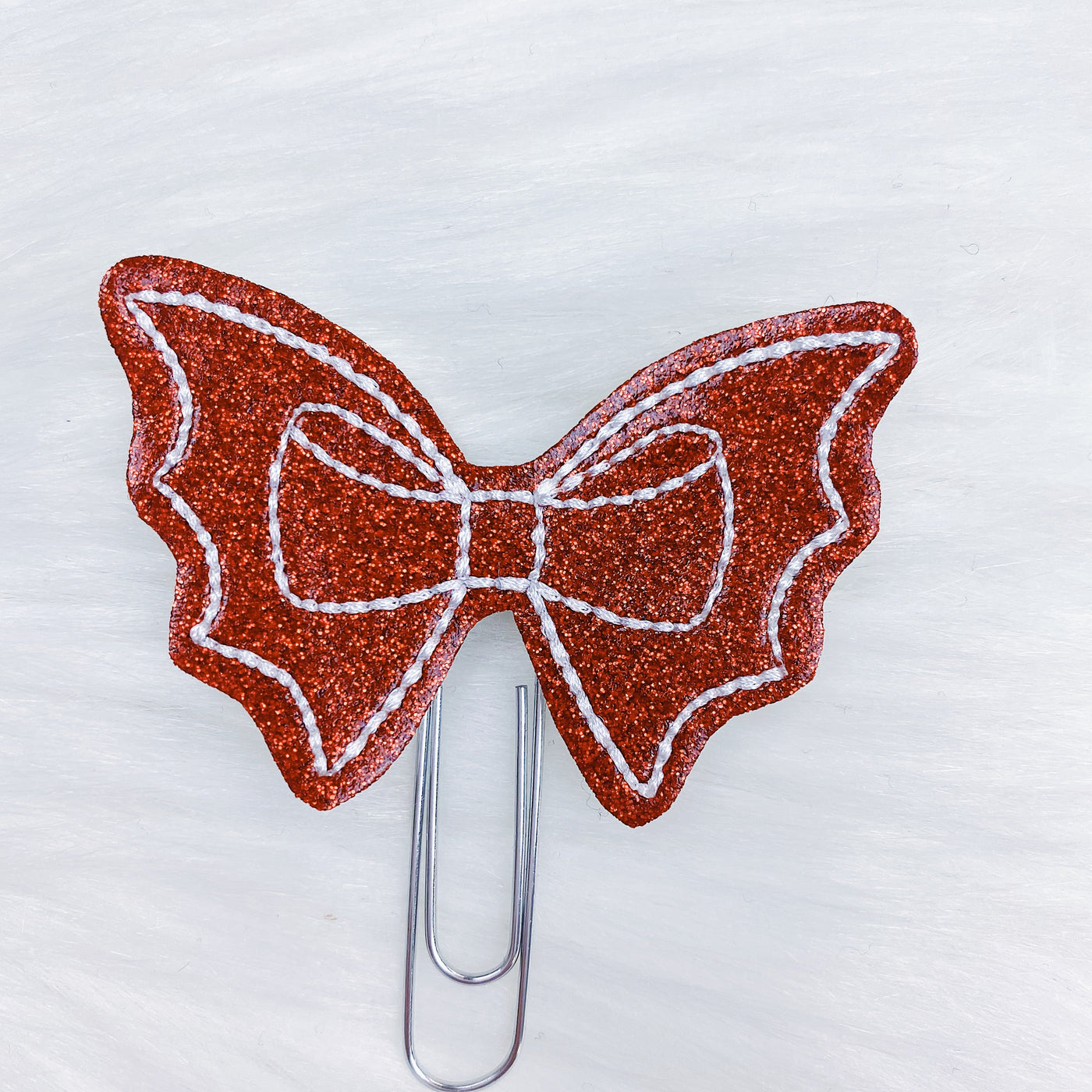 Shiny Red Bat Bow Feltie Planner Clip
