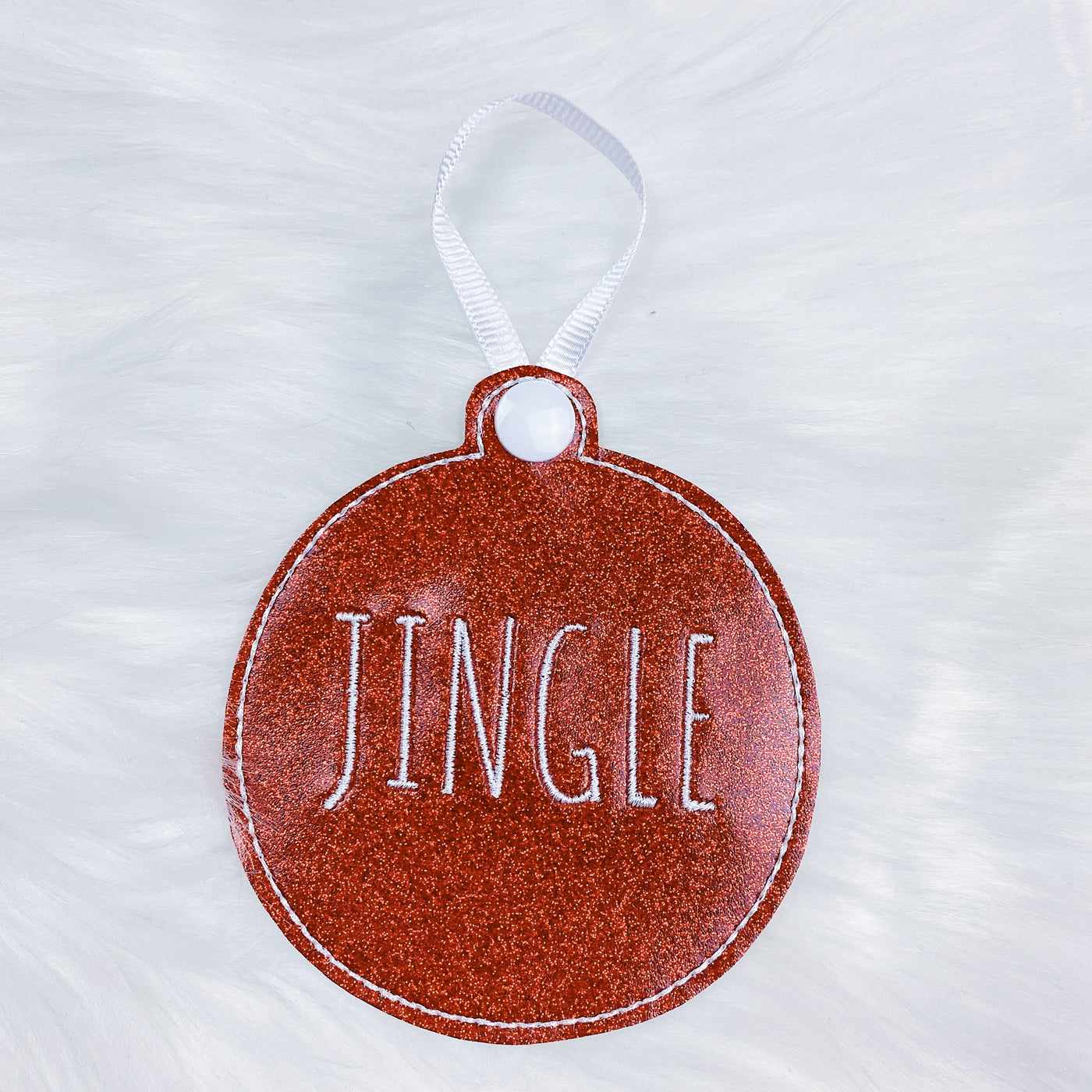 Merry, Noel, + Jingle Shiny Red Vegan Leather Embroidered Ornaments | Set of 3